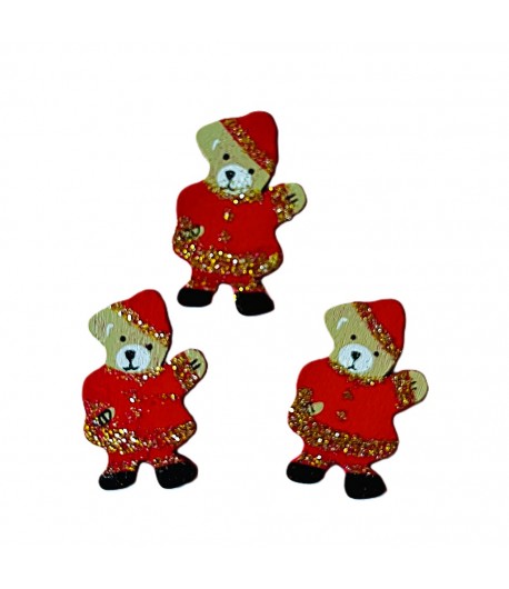 OURSONS EN BOIS X3 - ROUGE PAILLETTE 2.3X3.5CM