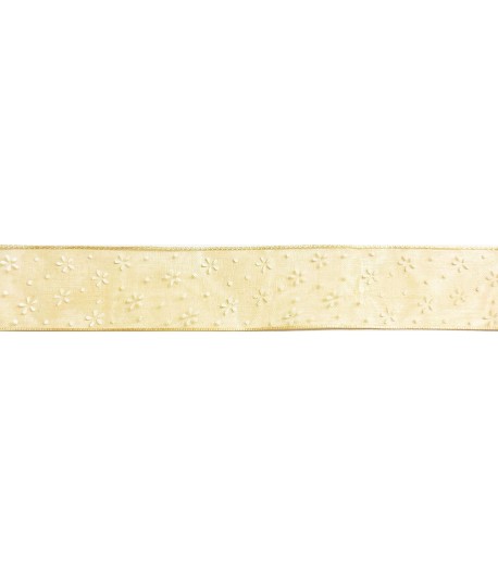 RUBAN TRANSPARENT BEIGE FLEURS 2.1 CM - 1 METRE