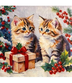 SERVIETTE CHATONS SOUS LE SAPIN
