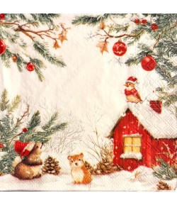 SERVIETTE PETITS ANIMAUX DE NOEL