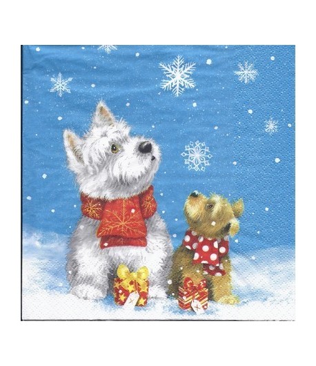 SERVIETTE LES CHIENS DANS LA NEIGE