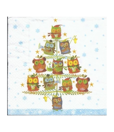 SERVIETTE SAPIN CHOUETTES