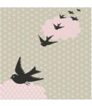SERVIETTE OISEAUX FOND GRIS/ROSE