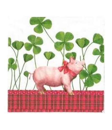 SERVIETTE COCHON ET TREFLE