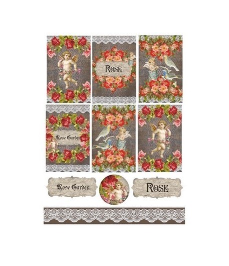 PAPIER DE RIZ A4 ANGES ET ROSE 21 X 29.7 CM DFSA4085