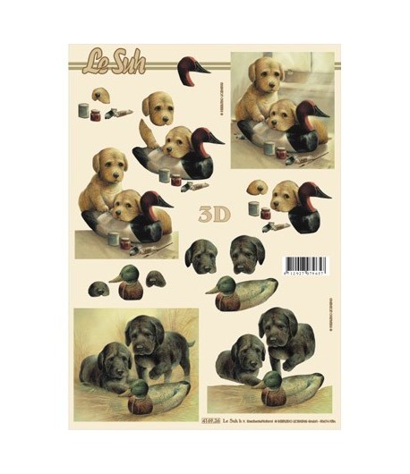 FEUILLE 3D CHIOTS ET CANARDS