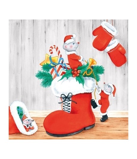 SERVIETTE SOURIS ET BOTTES DE NOEL